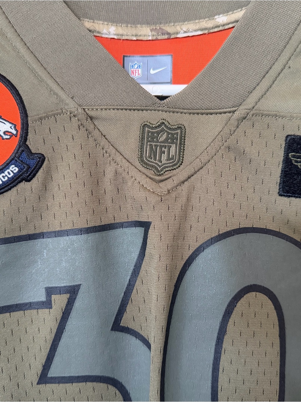 NFL Kids Olive Green #30 Football Jersey with Broncos Patch - Picture 3 of 6